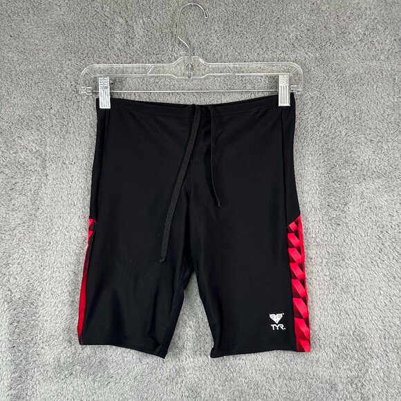 TYR Mens Jammer Swimwear Bottoms Shorts Drawstring Geometric Red Black 30 S - Picture 1 of 6